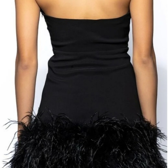 NOEL DEEP V FEATHER TRIM MINI DRESS IN BLACK , NEW WITH TAG - Picture 2 of 7
